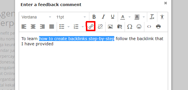 Highlight the text to be used as the anchor for the Edu backlink