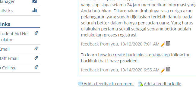 Review the backlink you have done